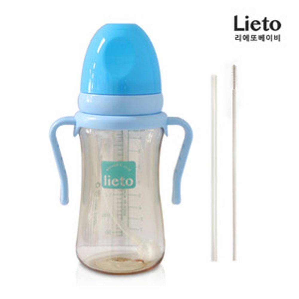 [Lieto_Baby] Weighted Straw Trainer Cup for Baby, 300ml, Sky blue, Free Gift - Refill Straw + Straw Cleaning Brush _ PPSU Safe Material_ Made in KOREA